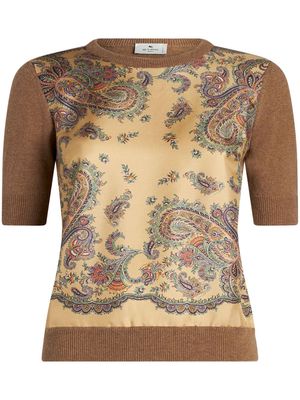 ETRO paisley-print panelled knitted top - Brown