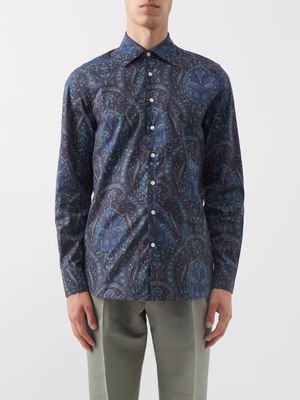 Etro - Paisley-print Stretch-cotton Poplin Shirt - Mens - Dark Blue
