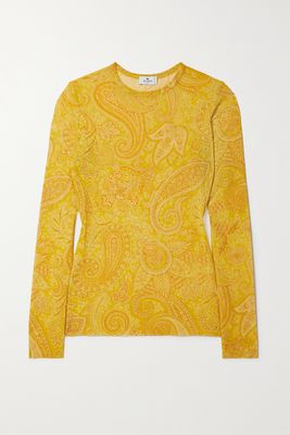 Etro - Paisley-print Stretch-mesh Top - Yellow