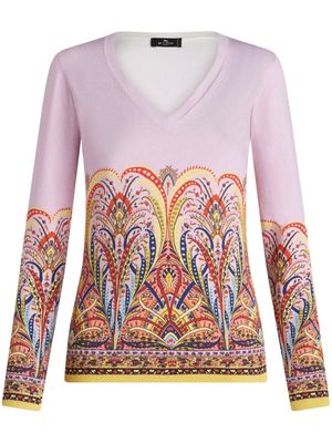 ETRO paisley-print V-neck jumper - Pink