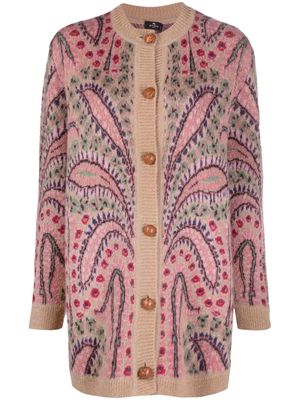ETRO patterned-intarsia mohair-blend cardigan - Brown