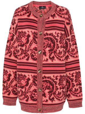 ETRO patterned-intarsia wool-blend cardigan - Pink