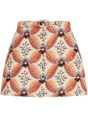 ETRO patterned-jacquard belted A-line skirt - White