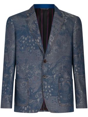 ETRO patterned-jacquard denim blazer - Blue