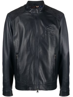 ETRO Pegaso box-logo leather jacket - Blue