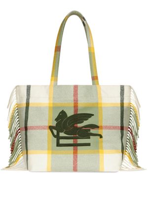 ETRO Pegaso-embroidered checkered tote bag - Green