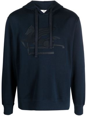 ETRO Pegaso-embroidered cotton hoodie - Blue