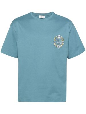 ETRO Pegaso-embroidered cotton T-shirt - Blue