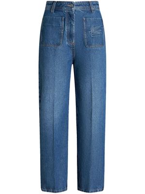ETRO Pegaso-embroidered cropped jeans - Blue