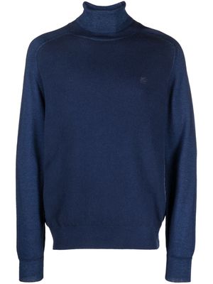 ETRO Pegaso-embroidered high-neck jumper - Blue