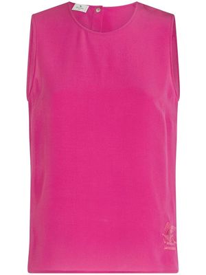ETRO Pegaso-embroidered silk vest top - Pink