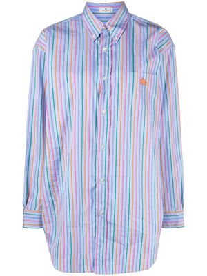 ETRO Pegaso-embroidered striped shirt - Blue