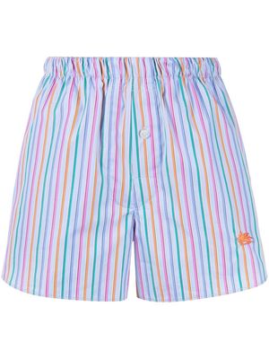 ETRO Pegaso-embroidered striped shorts - Blue