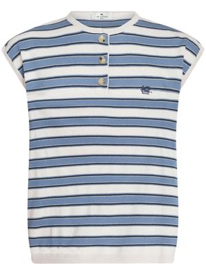 ETRO Pegaso-embroidered striped vest - Blue