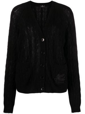 ETRO Pegaso-motif cable-knit cardigan - Black