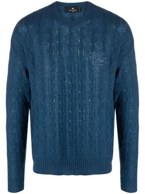 ETRO Pegaso-motif cable-knit jumper - Blue