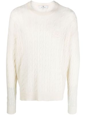 ETRO Pegaso-motif cable-knit jumper - White