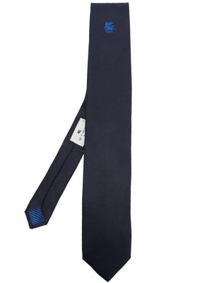 ETRO Pegaso motif-embroidered silk tie - Blue