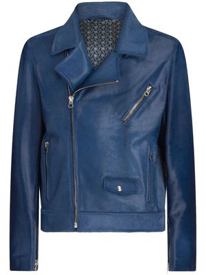 ETRO Pegasus-embroidery leather jacket - Blue