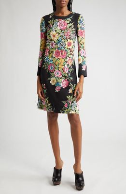 Etro Placed Floral Print Stretch Crepe Dress in Print On Black Base