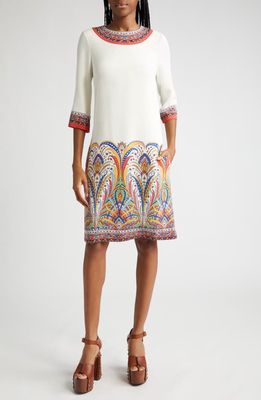 Etro Placed Paisley Print Shift Dress in Print On White Base