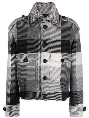 ETRO plaid-check button-up wool blend jacket - Black
