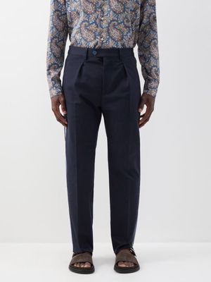 Etro - Pleated Cotton-twill Trousers - Mens - Navy