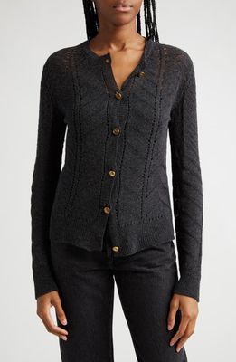 Etro Pointelle Knit Wool Cardigan in Black