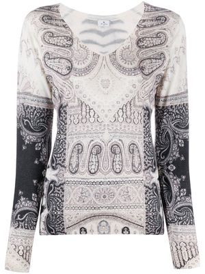 ETRO print mix fitted jumper - White