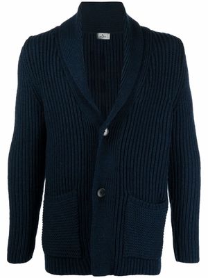 ETRO ribbed-knit shawl-lapel cardigan - Blue