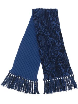 ETRO ribbed-knit tassel-trim scarf - Blue