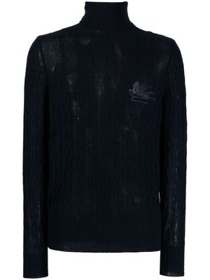 ETRO roll-neck cashmere cable-knit jumper - Blue