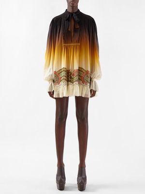 Etro - Ruffled Ombré Silk Mini Dress - Womens - Yellow