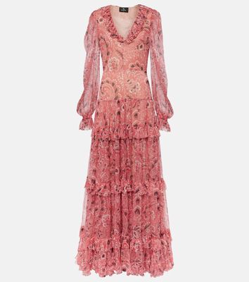 Etro Ruffled tiered paisley silk gown