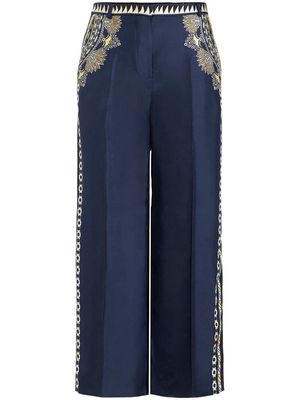 ETRO satin-finish paisley-detail trousers - Blue