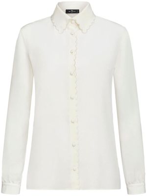 ETRO scallop-trim crepe de chine shirt - White