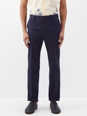 Etro - Straight-leg Cotton-blend Gabardine Trousers - Mens - Navy