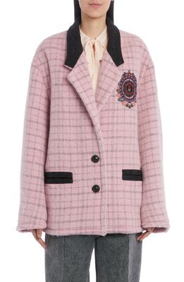Etro Windowpane Check Wool Blend Jacket in Pink