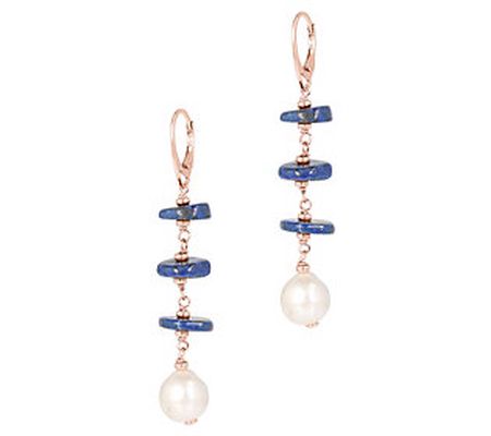 Etrusca Silver Lapis & Cultured Pearl Earrings, Rose Plated