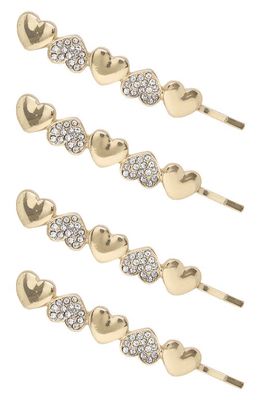 Ettika 4-Pack Crystal Heart Bobby Pins in Gold