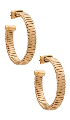 Ettika Coil Hoop Earrings in Metallic Gold.