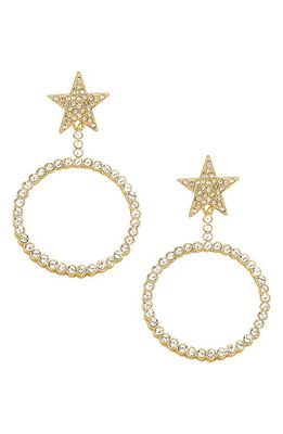 Ettika Crystal Circle Star Drop Earrings in Gold