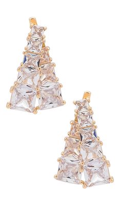 Ettika Crystal V-shape Stud Earrings in Metallic Gold.