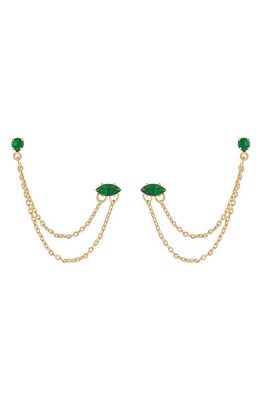 Ettika Double Piercing Chain Drop Earrings in Green