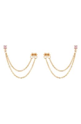 Ettika Double Piercing Chain Drop Earrings in Pink