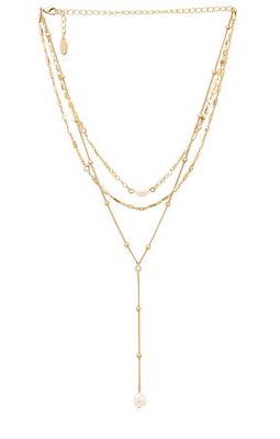 Ettika Forever Pearl 18k Gold Plated Multi-chain Choker in Metallic Gold.