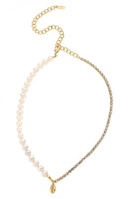 Ettika Freshwater Pearl & Crystal Shell Necklace in Gold