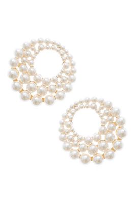 Ettika Imitation Pearl Statement Frontal Hoop Earrings in Gold