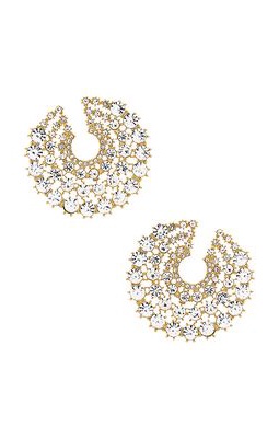 Ettika Large Crystal Party Stud Earrings in Metallic Gold.
