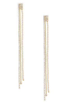 Ettika Pearl & Crystal Linear Drop Earrings in Gold